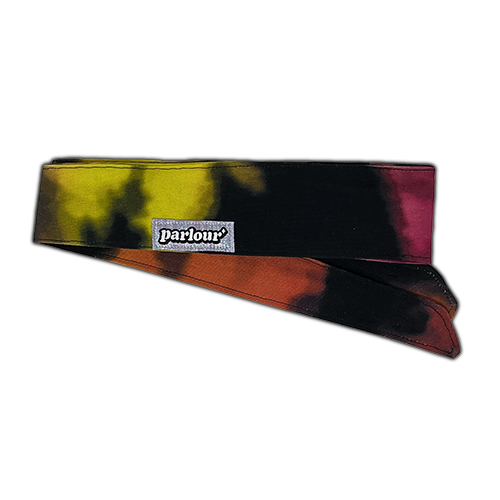 ORANGE/YELLOW/PINK/BLACK TIE DYE - HEADBAND PROTO B2 (sparkly tag)